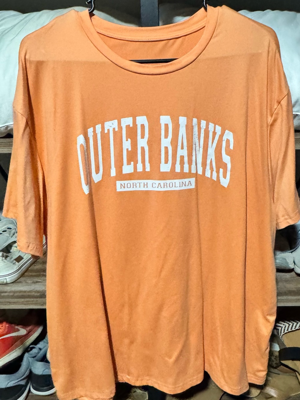 SHEIN Oversized Orange 'Outer Banks' North Carolina Graphic Short Sleeve Tee
